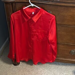 Women Long Sleeve Button Down Shirts bright Red size M